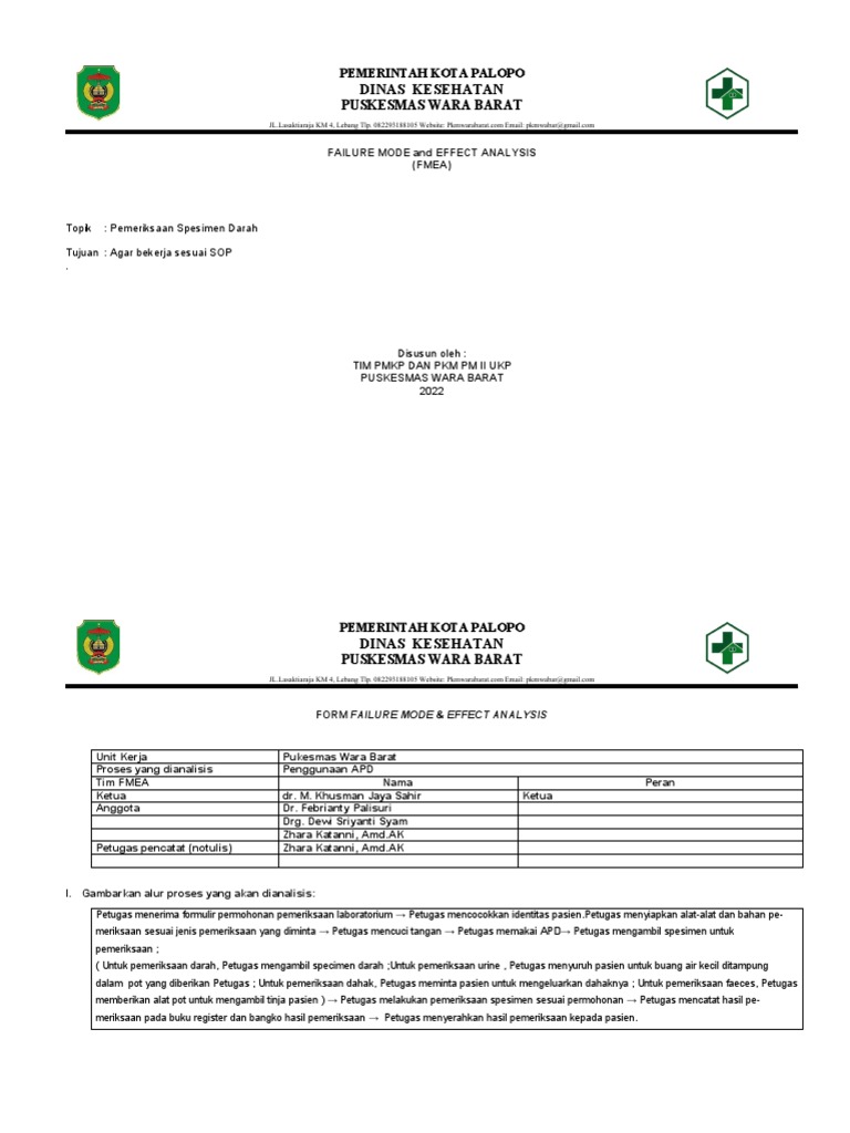Analisis FMEA Proses Pemeriksaan Darah | PDF