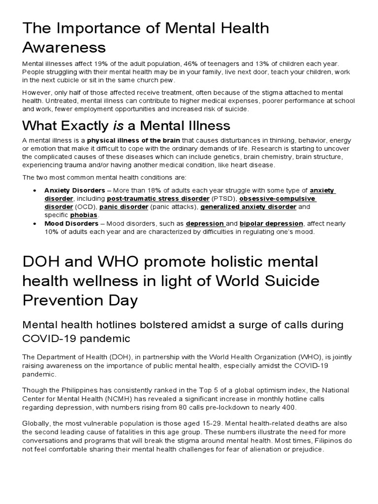 Mental Health Awareness | PDF | Mental Disorder | Anxiety Disorder