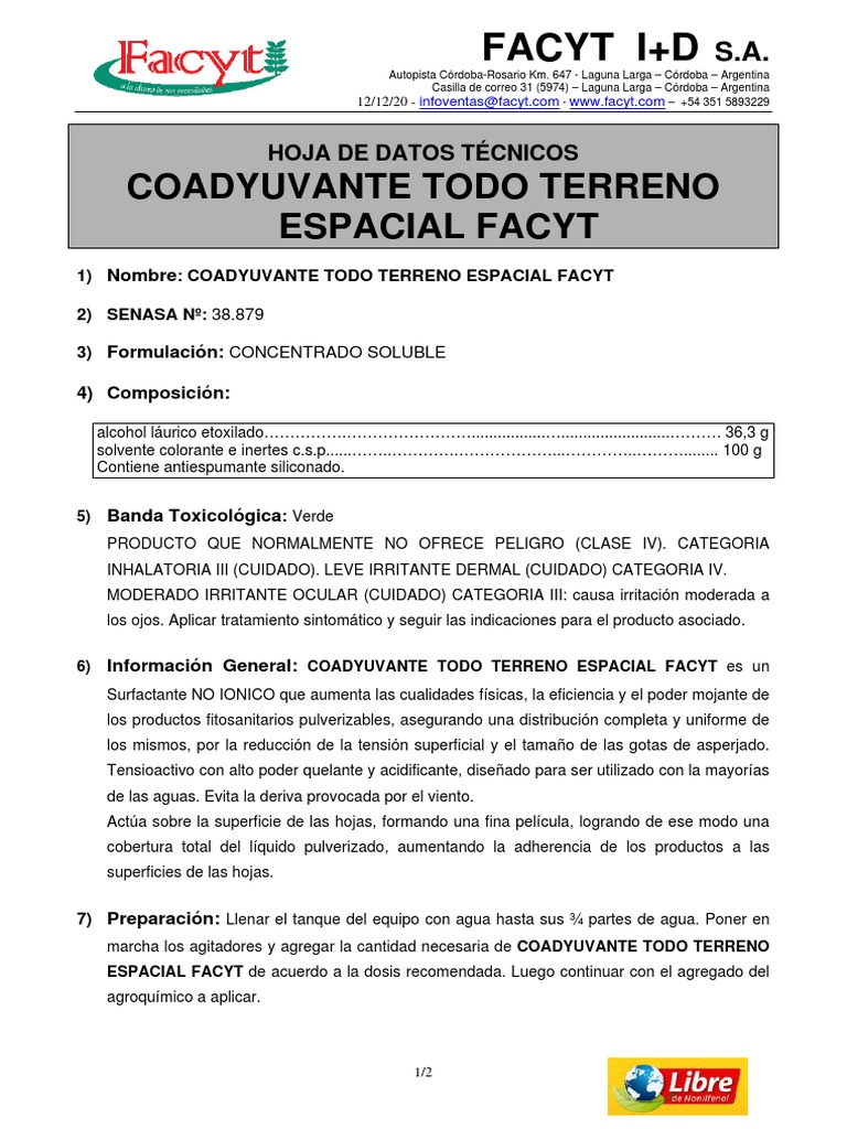 Coadyuvante Todo Terreno Facyt | PDF | Tensioactivo | Sustancias químicas