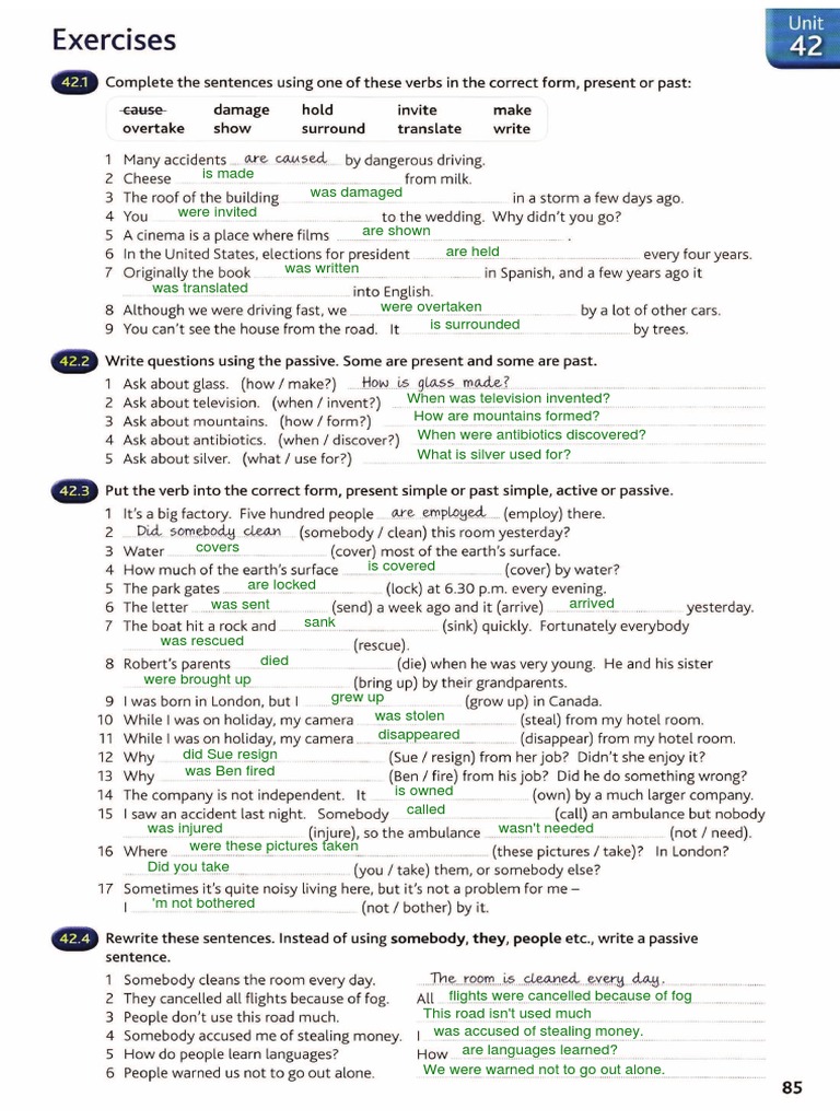 Passive 1 is done was done exercises pdf