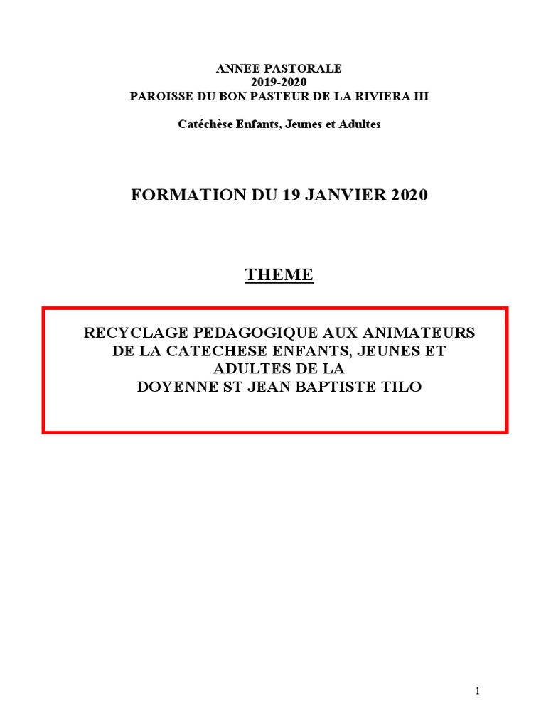 Formation des Catéchistes 2020 | PDF | Catéchisme | Jésus