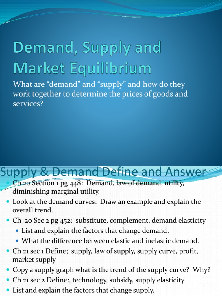 Demand and Supply and Market Equilibrium PDF Supply (Economics