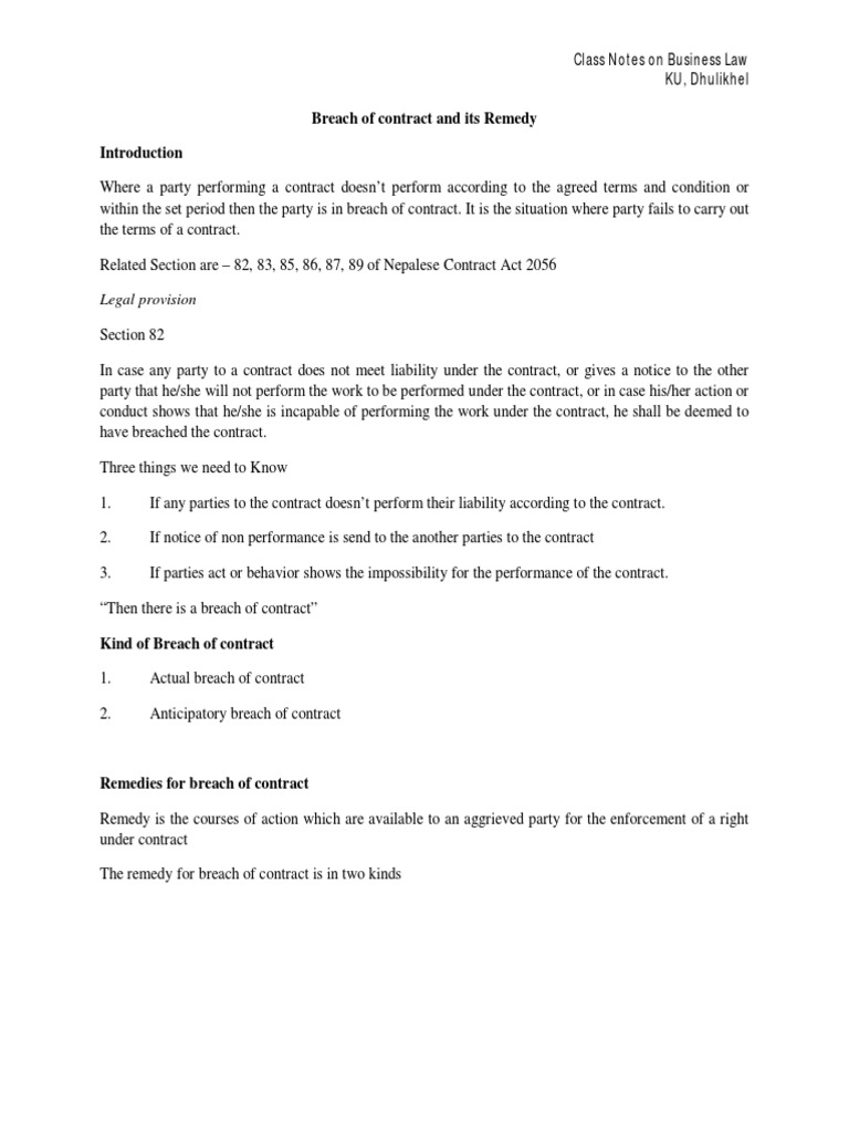 Breach of Contract: Remedies Explained | PDF | Damages | Breach Of Contract