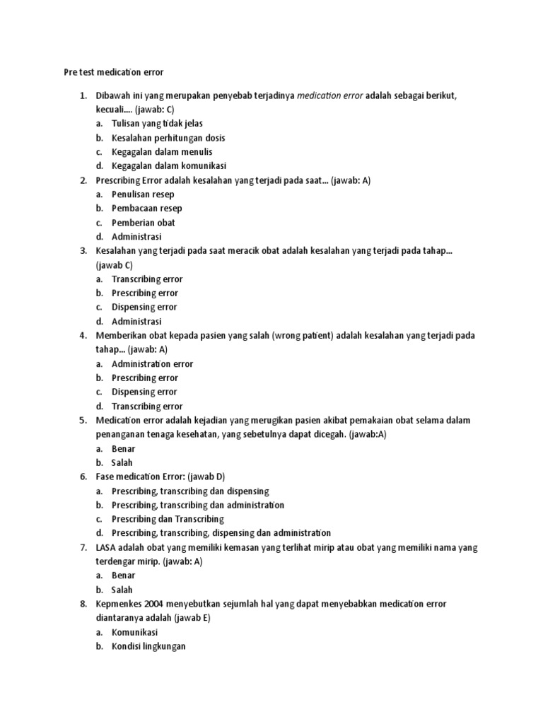 Penyebab dan Jenis Medication Error | PDF | Pengembangan Diri ...
