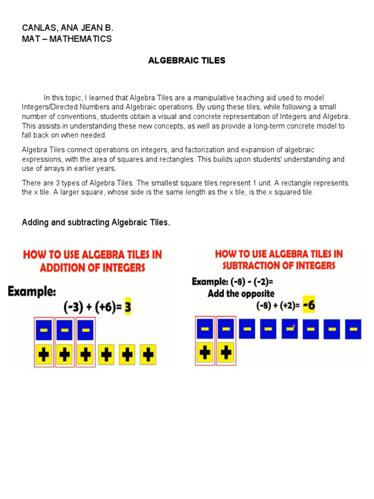 Algebraic tiles pdf