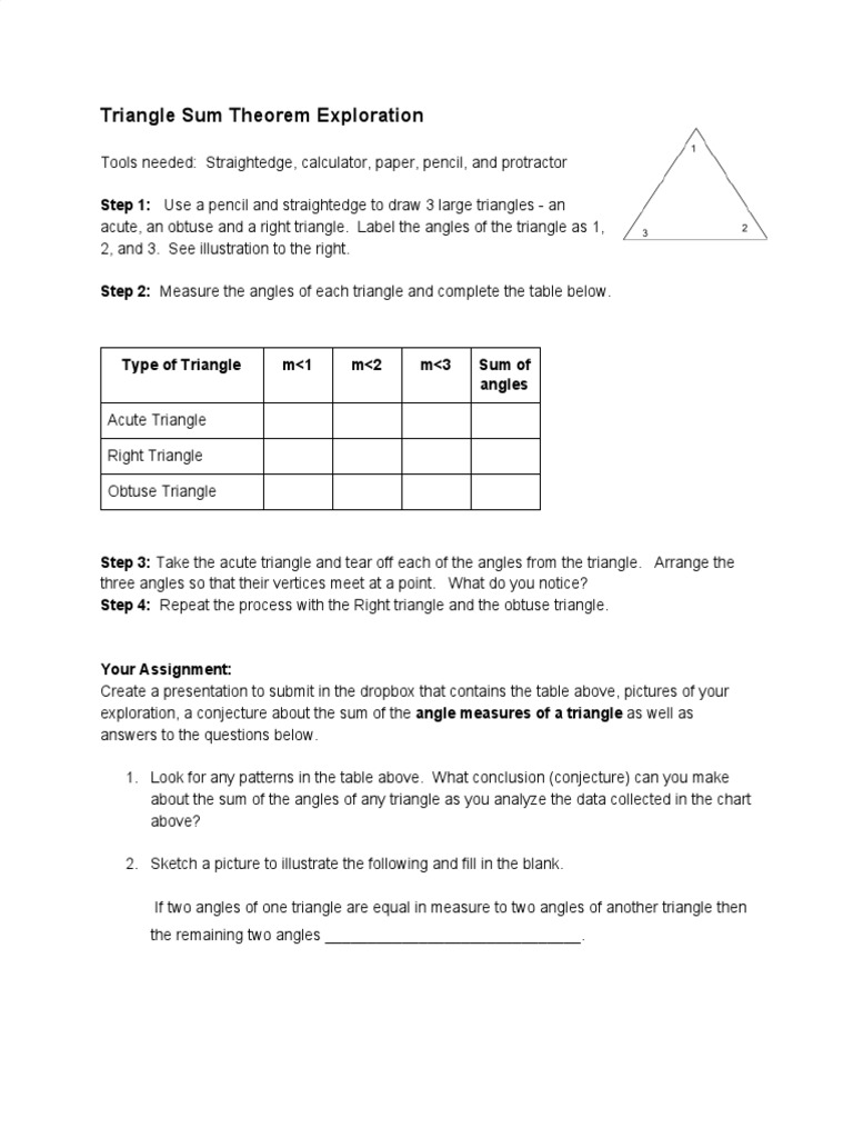 Triangle Sum Theorem Activity Guide | PDF
