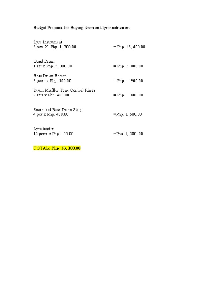 Drum and Lyre Instrument Budget Proposal | PDF