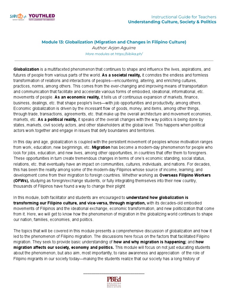 Globalization and Filipino Migration | PDF | Human Migration ...