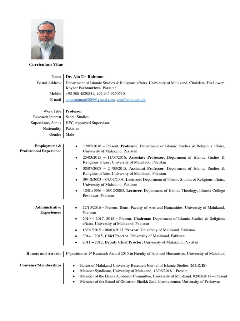 (CV) DR Ata Ur Rahman | PDF | Pakistan | Abrahamic Religions