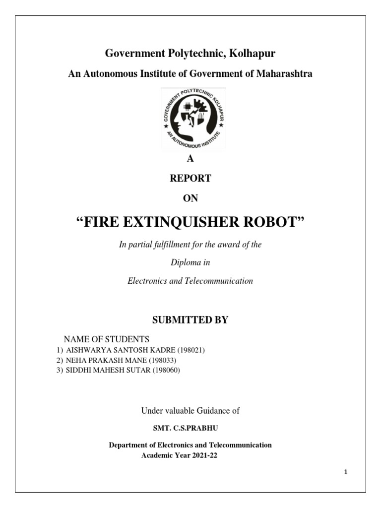 Autonomous Fire Extinguisher Robot Report | PDF | Electric Motor | Fires