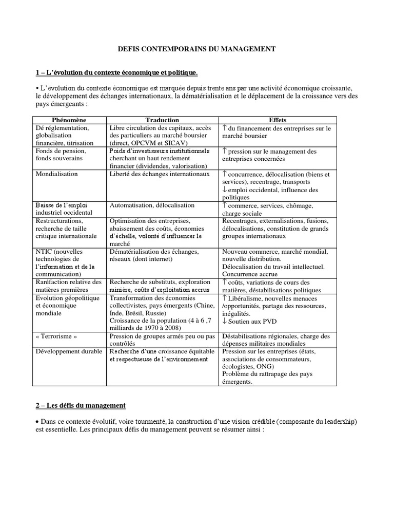 Défis contemporains du management | PDF | Risque | Progiciel de gestion ...