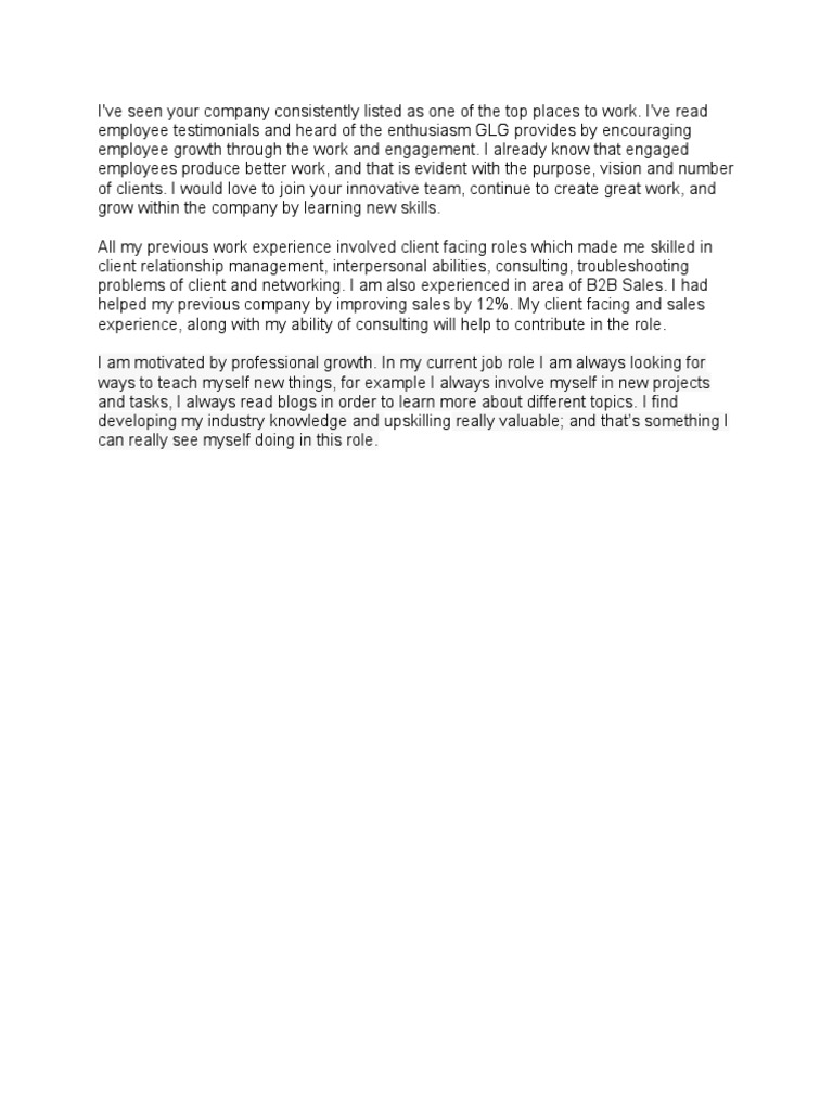 Application for Client-Facing Role at GLG | PDF