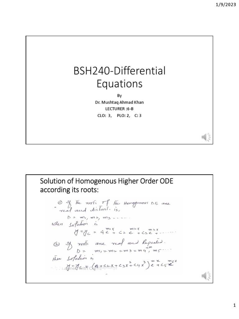 BSH240Differential Equations Solution of Homogenous Higher Order ODE