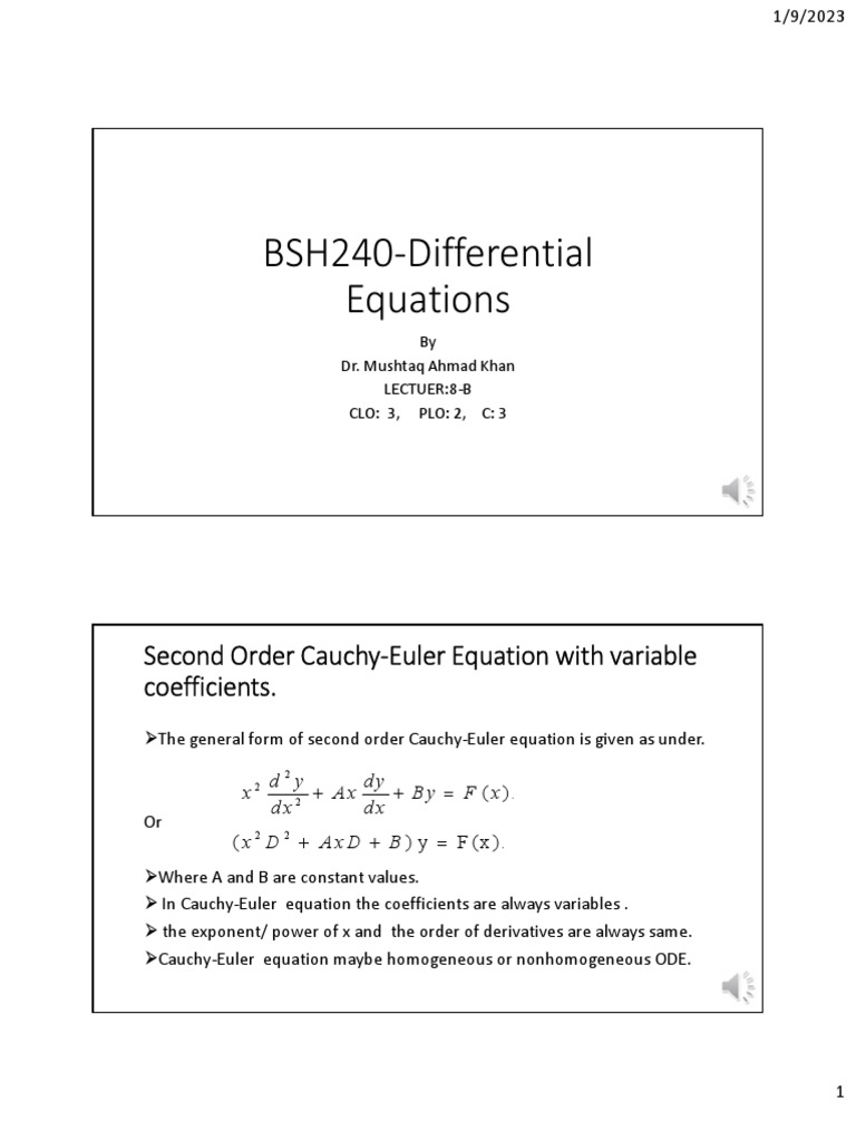 Bsh240 differential equations second order cauchy euler equation with