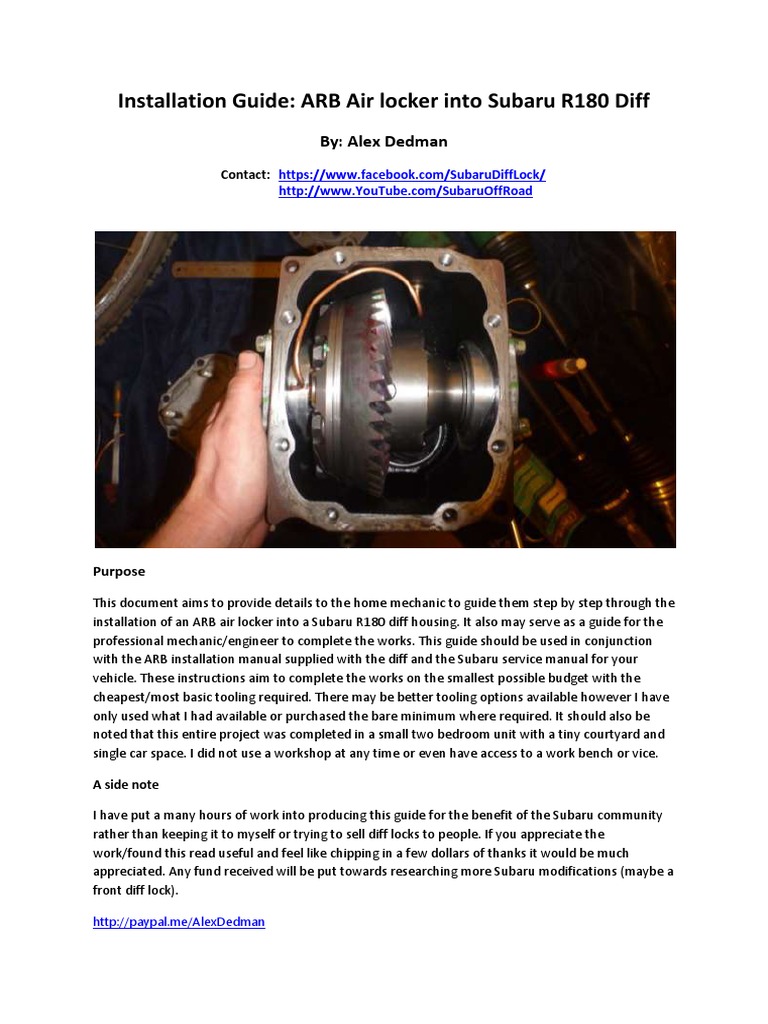 Installation Guide - ARB Air Locker Into Subaru R180 Diff | PDF | Axle ...