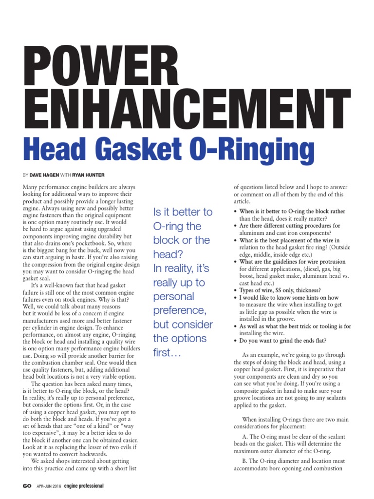 O-Ringing Techniques for Engine Heads | PDF | Mechanical Engineering ...