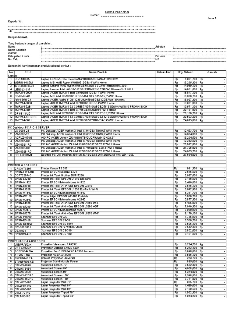 Format Pesanan Sekolah - Untuk RKAS Tahap I 2023 Digitalisasi PT SKE ...