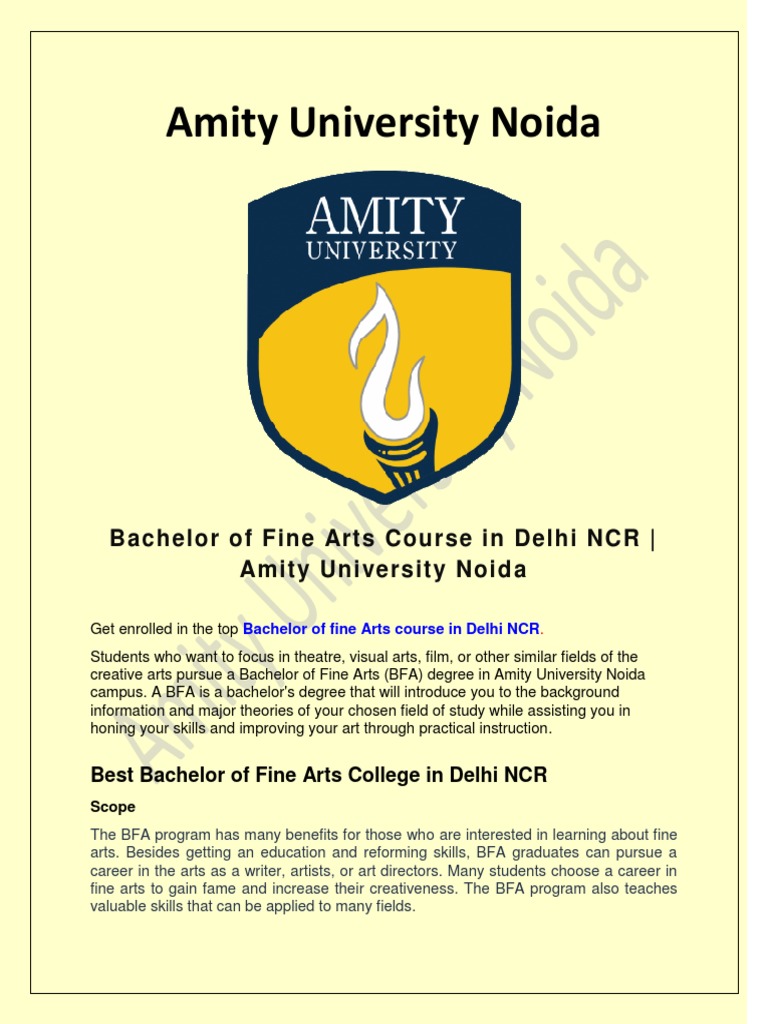 Bachelor of Fine Arts Course in Delhi NCR PDF Bachelor's Degree