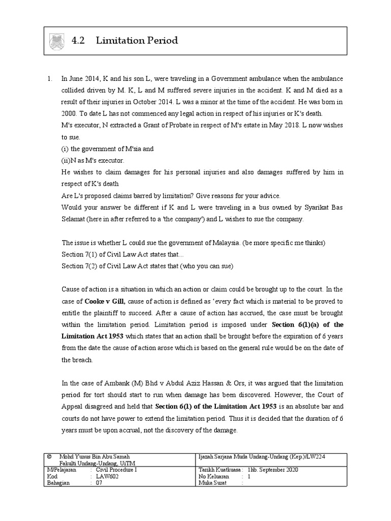 Law602Tutorial Question 3 PDF Damages Statute Of Limitations