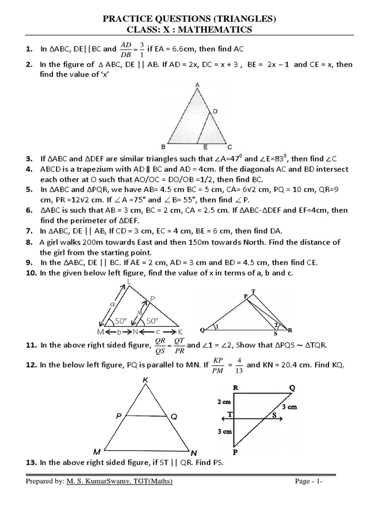 Practice Questions Triangles Class X | PDF | Euclidean Plane Geometry ...