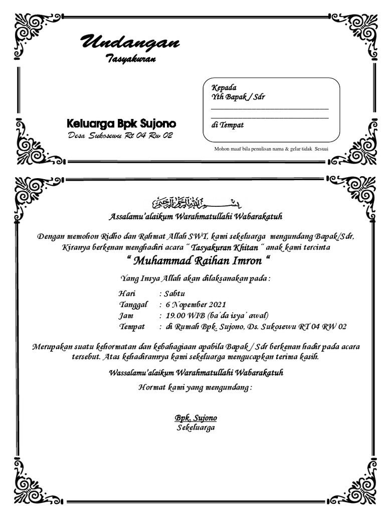 Undangan Tasyakuran | PDF