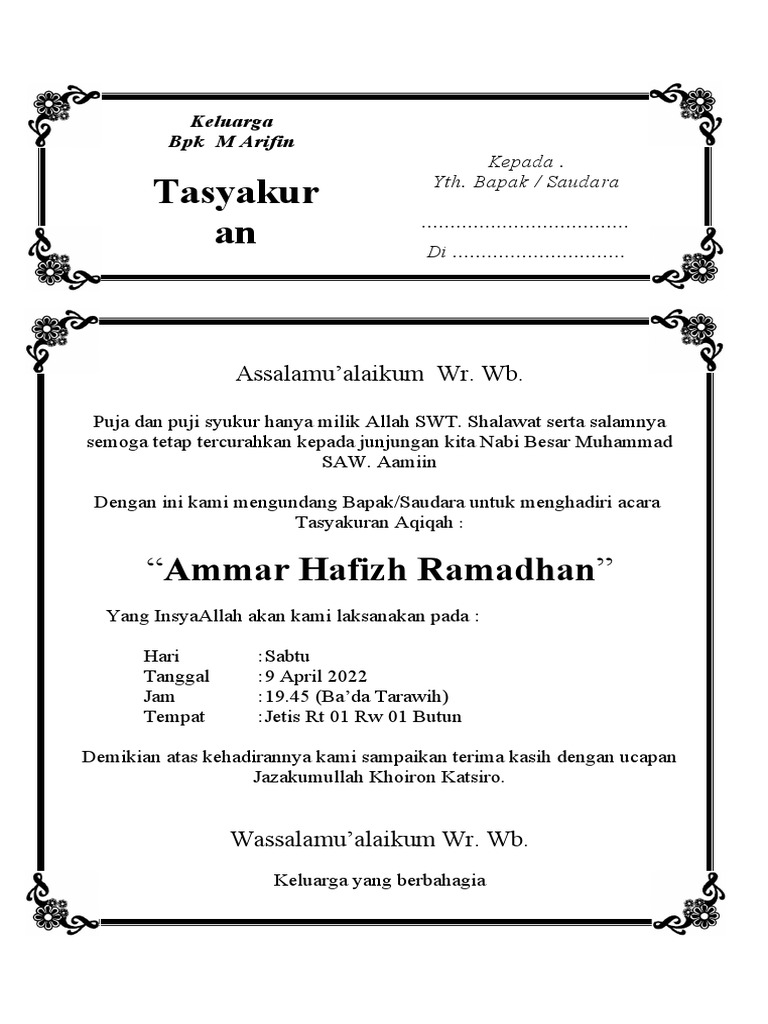 Undangan Aqiqah 1 Lembar Lipat 3 | PDF