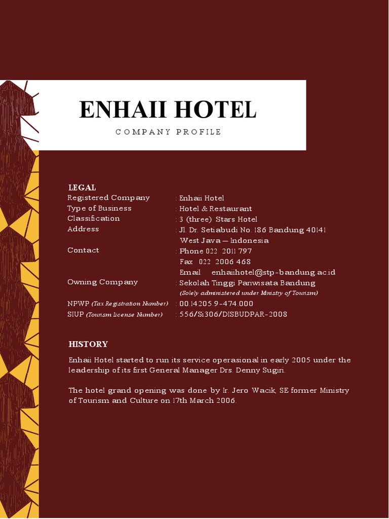 Enhaii Hotel Company Profile | PDF | Lunch | Soup