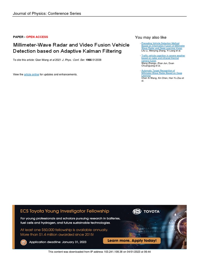 Millimeter wave radar and video fusion vehicle pdf cartesian