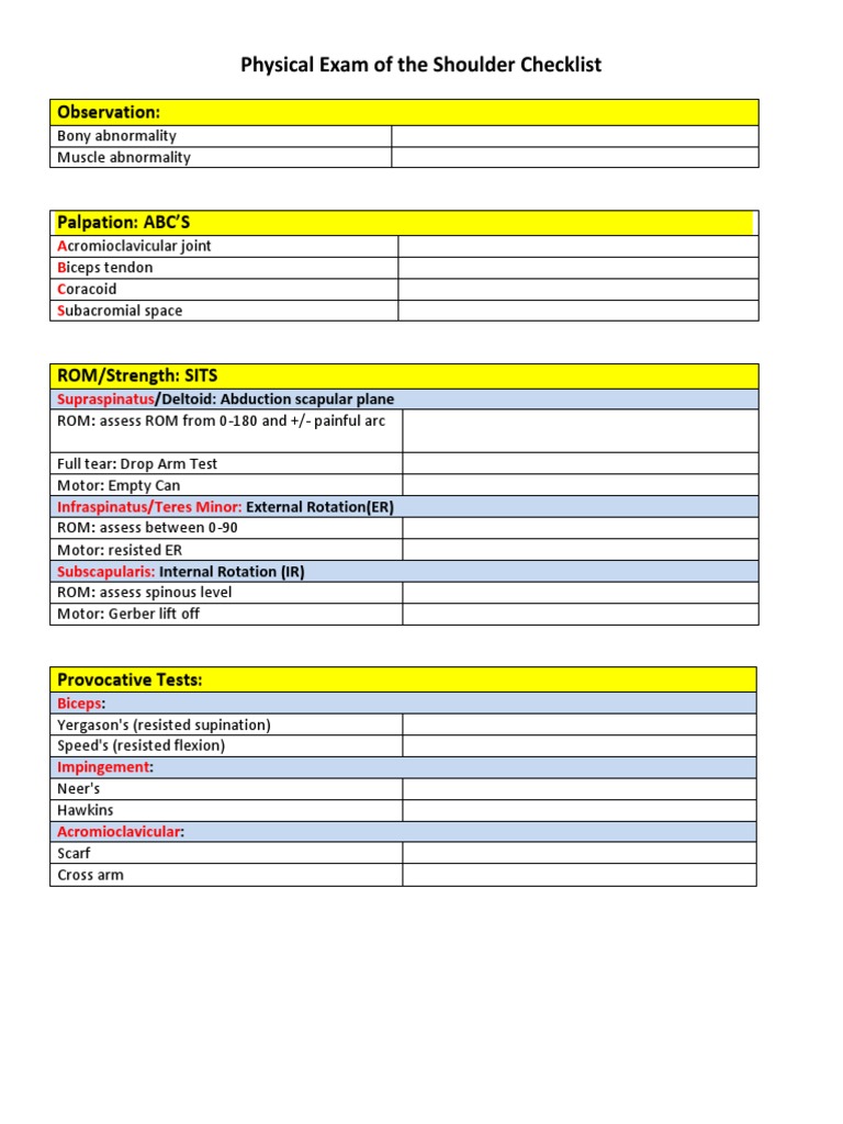 Shoulder Examination Checklist | PDF | Anatomical Terms Of Motion | Elbow