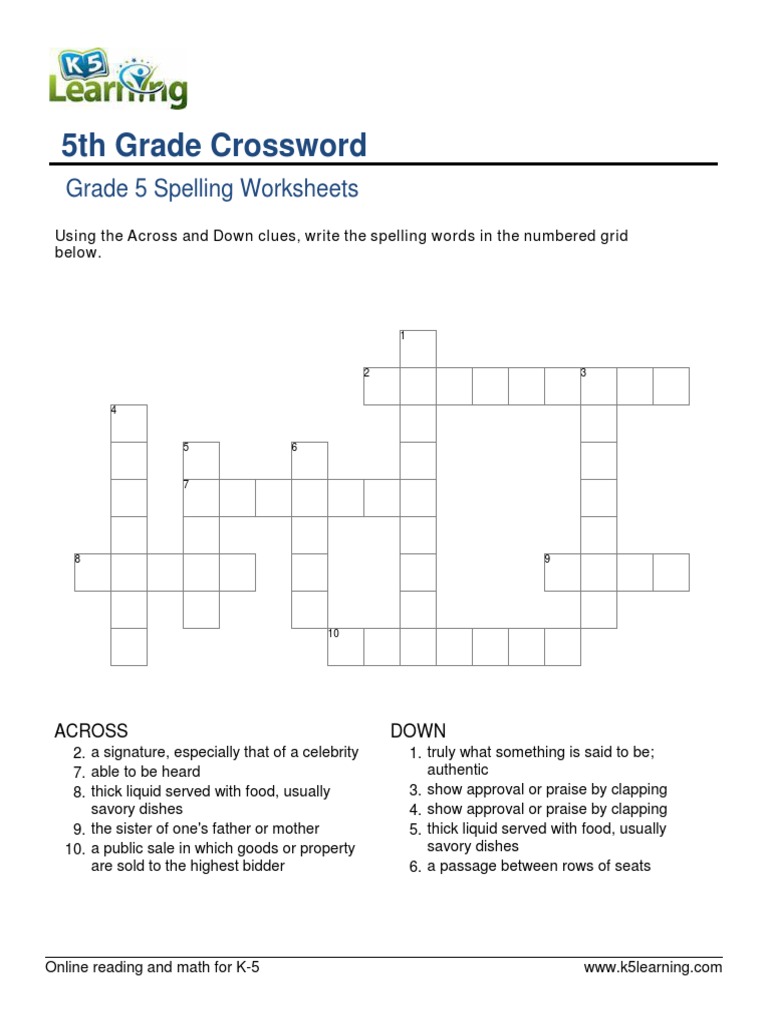 Grade 5 Spelling - Week 5 Crossword - WordMint