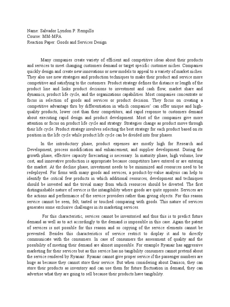reaction-paper-goods-and-services-design-pdf-strategic-management