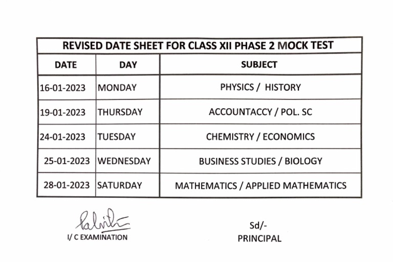 Revised Date Sheet PDF