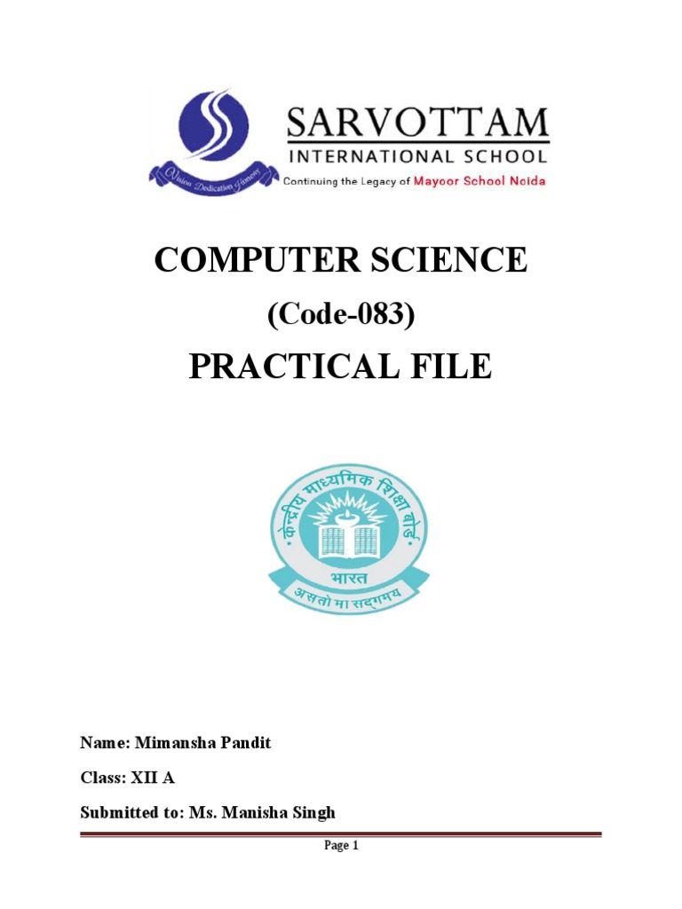Computer Science Practical File | PDF | Computer Program | Programming