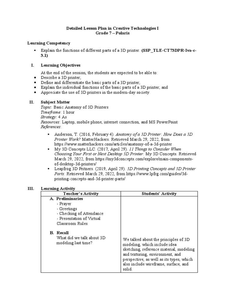 Anatomy of 3D Printers for Grade 7 | PDF | 3 D Printing | 3 D Computer ...