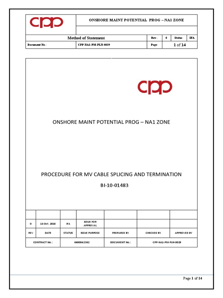 Procedure For MV Cable Splicing and Termination PDF Electrical