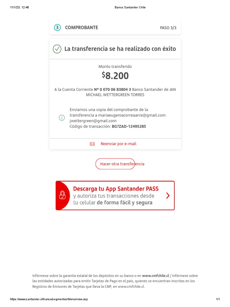 Comprobante de Transferencia Santander | PDF
