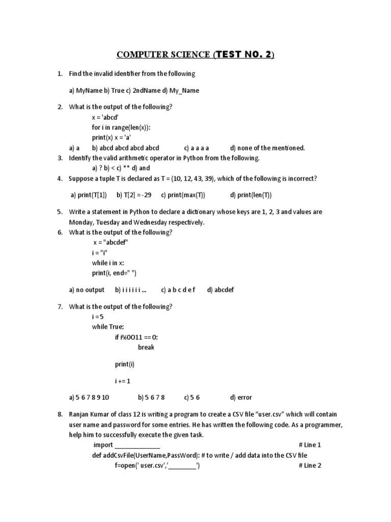 CS Model Test | PDF | User (Computing) | Comma Separated Values