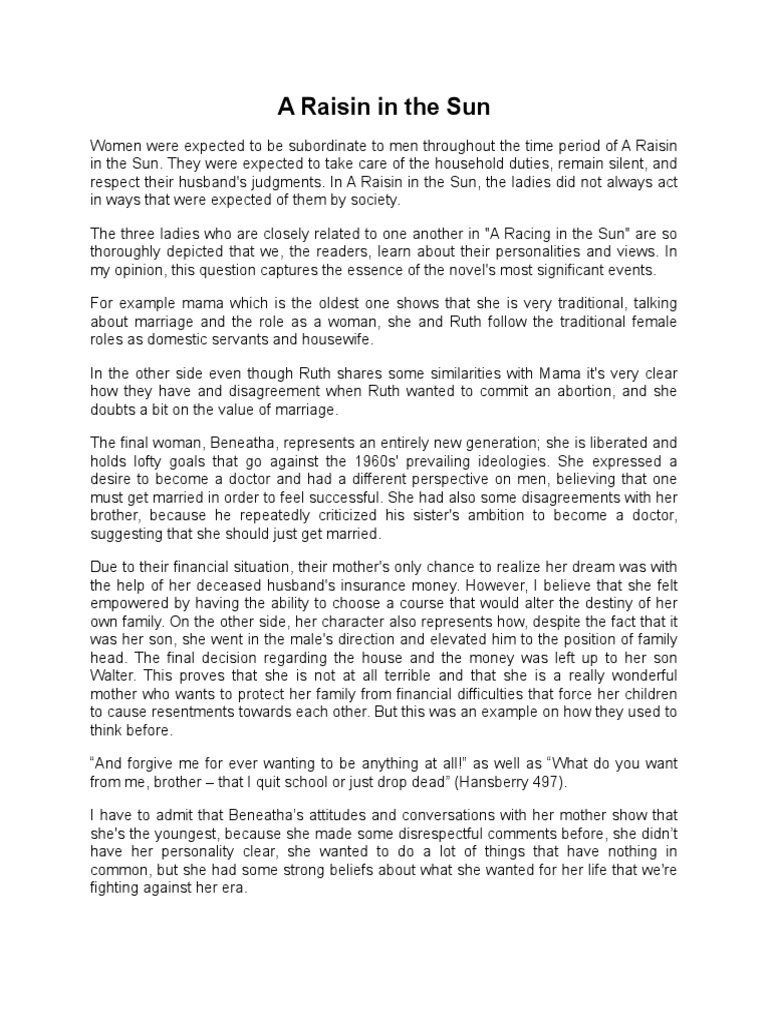 A Raisin in The Sun PDF Feminism Gender Studies