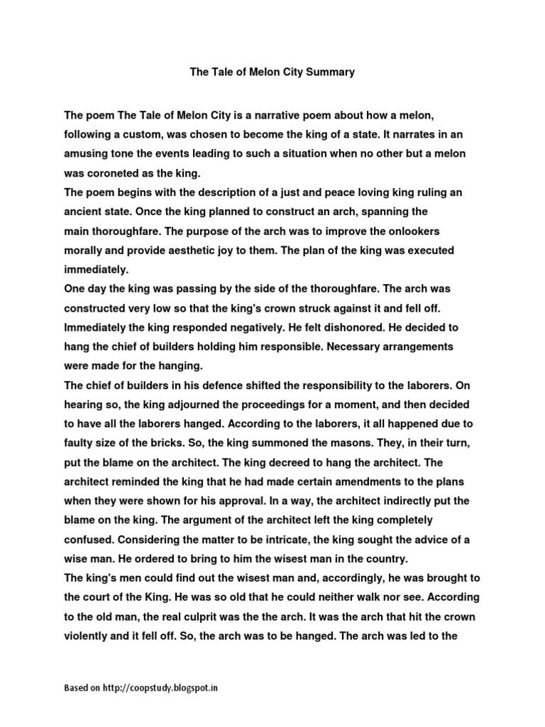 Tale of Melon City Summary PDF