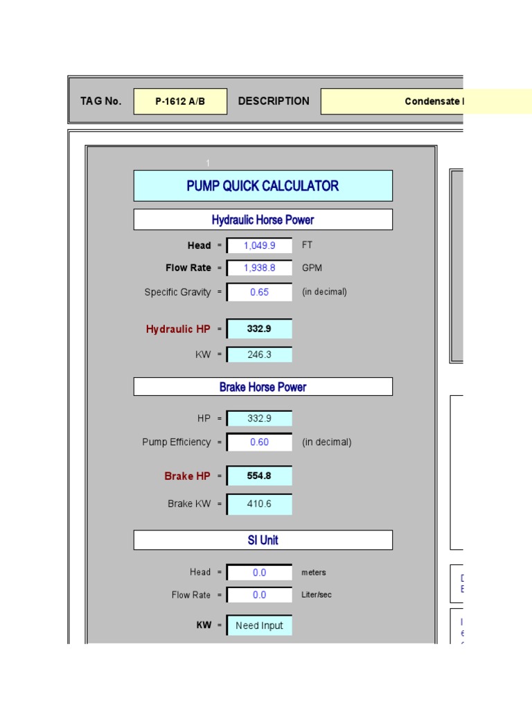 Pump's Quick Approximation Calculator For Power & Nss Download Free