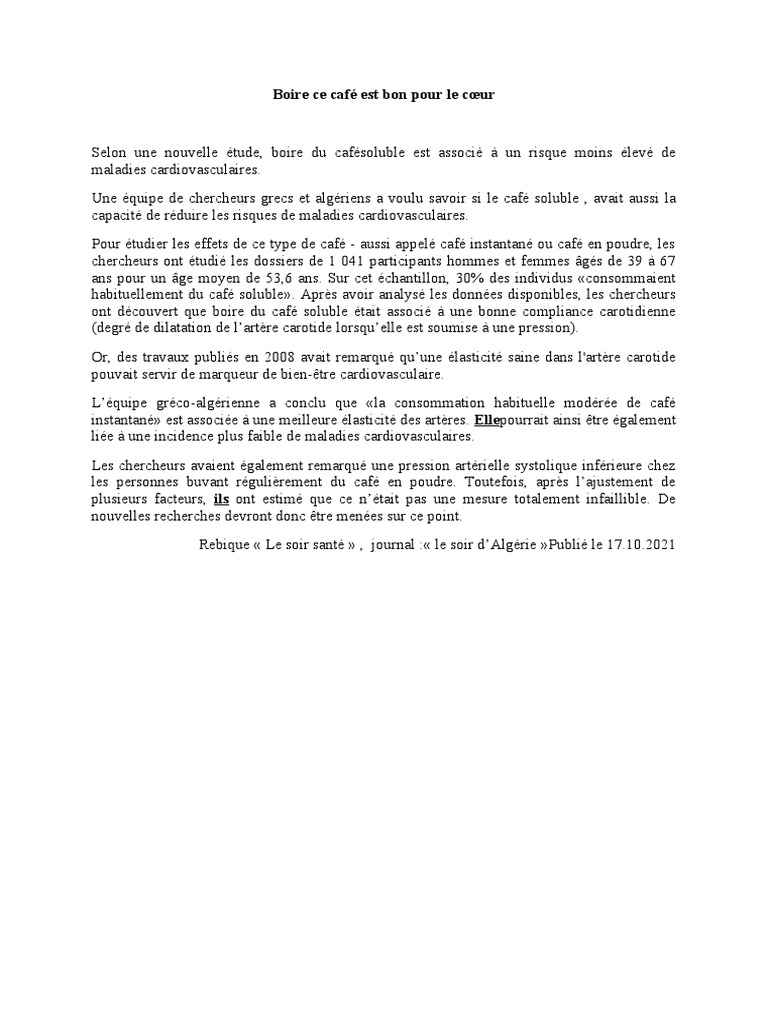 Café soluble bienfaits pour le cœur PDF — free download