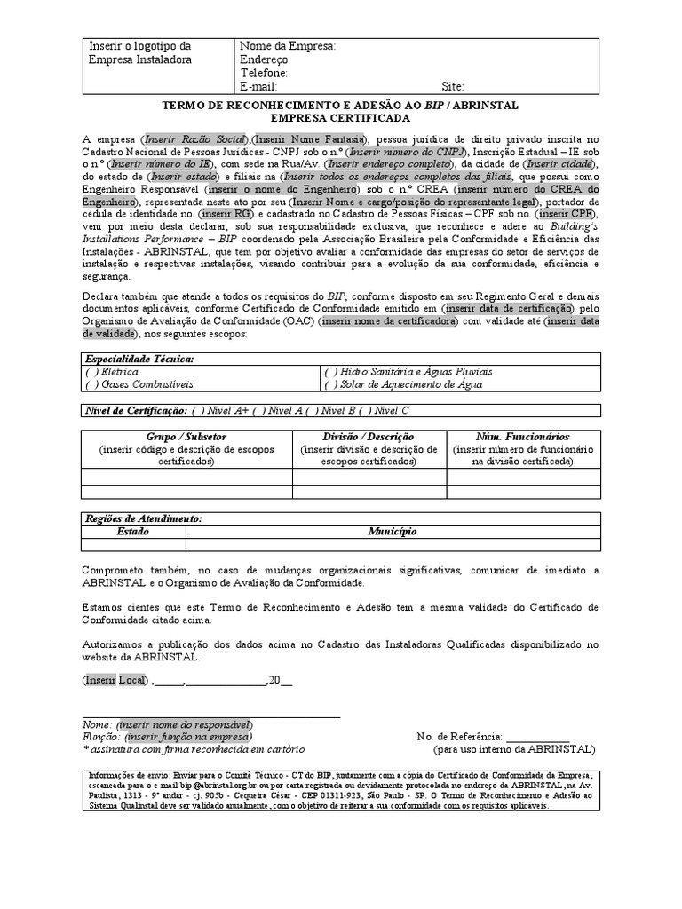 Termo-de-Adesao Empresa-Certificada 2021 r0 | PDF