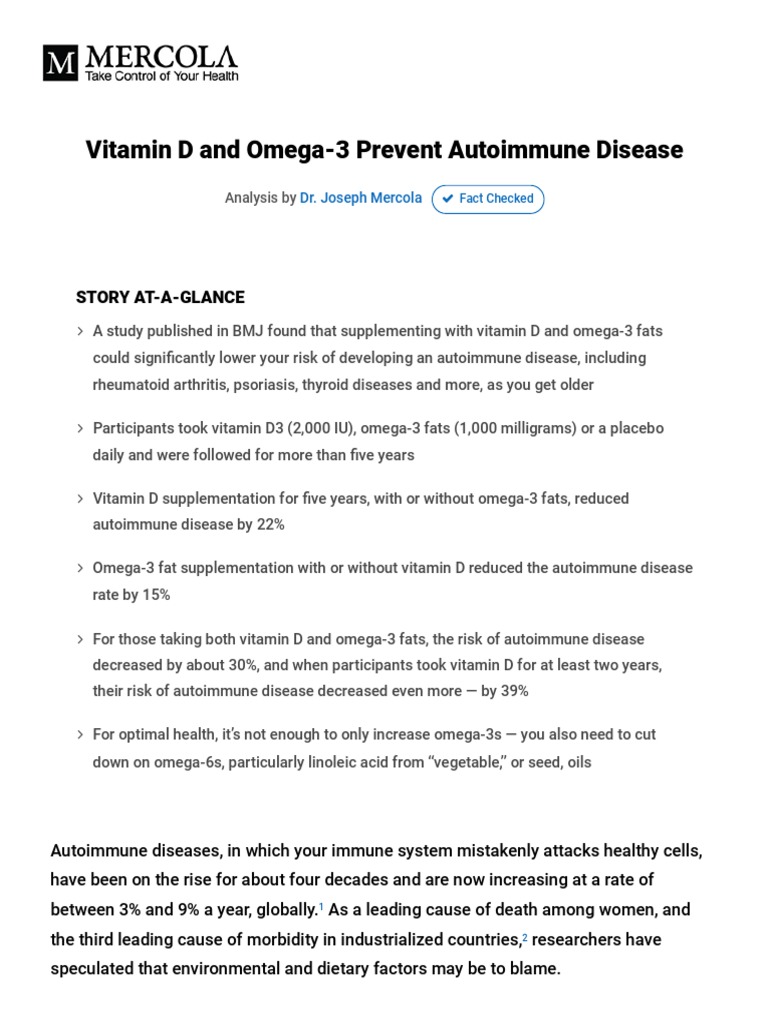 Vitamin D and Omega 3 Prevent Autoimmune Disease PDF PDF Omega 3