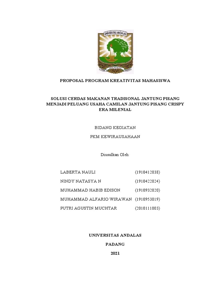 Proposal Program Kreativitas Mahasiswa: Bidang Kegiatan PKM ...