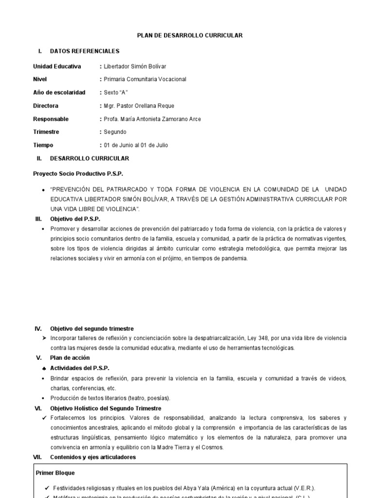 Plan de Desarrollo Curricular | PDF