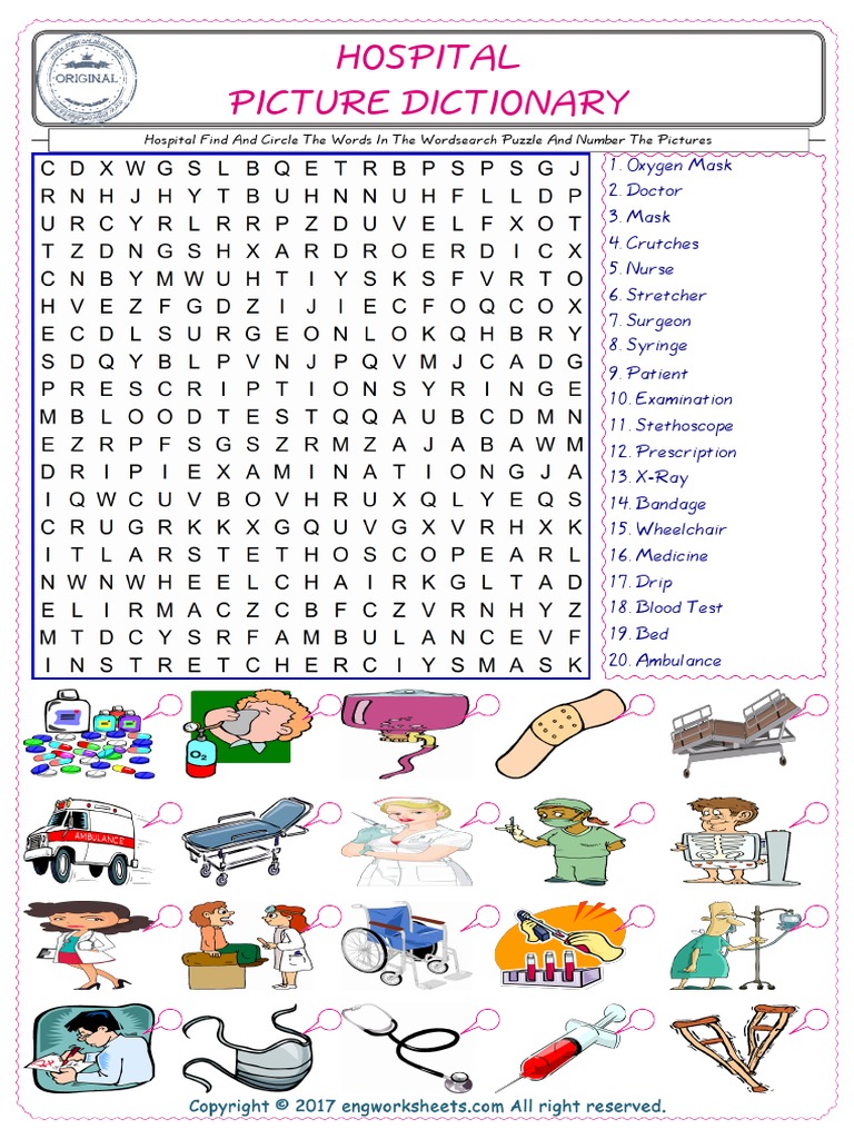Hospital Find and Circle The Words in The Wordsearch Puzzle and Number ...