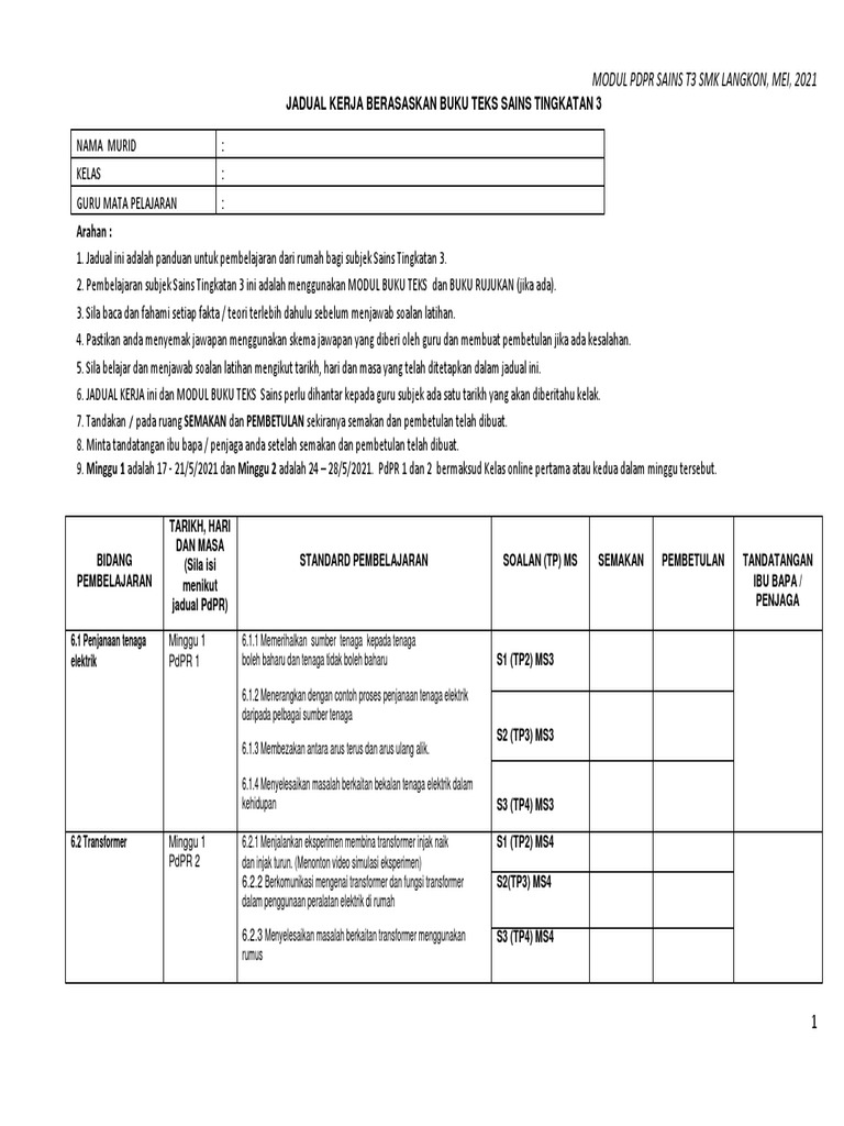 Panduan Pembelajaran Sains T3 2021 | PDF | Metode & Bahan Ajar | Sains ...