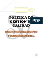 Politica de Gestion de Calildad Santa Victoria Eym