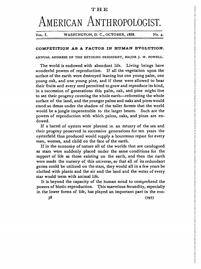 American Anthropologist October 1888 Powell COMPETITION AS A