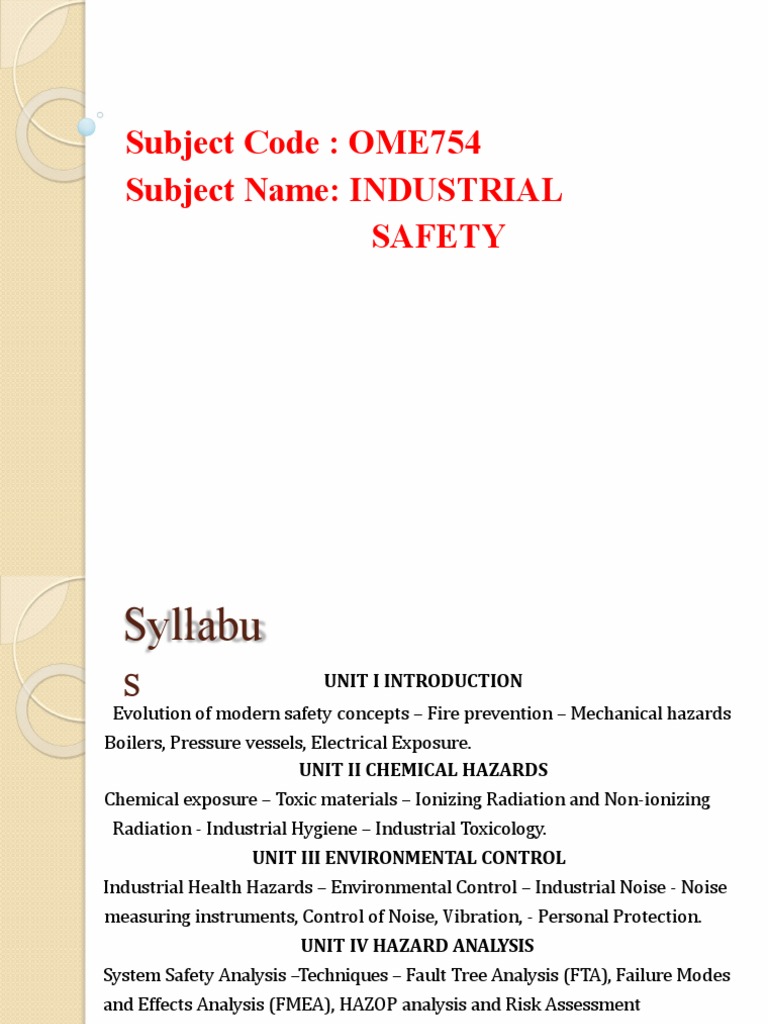 Ome754 IndustrialsafetyUnit I Notes PDF Occupational Safety And